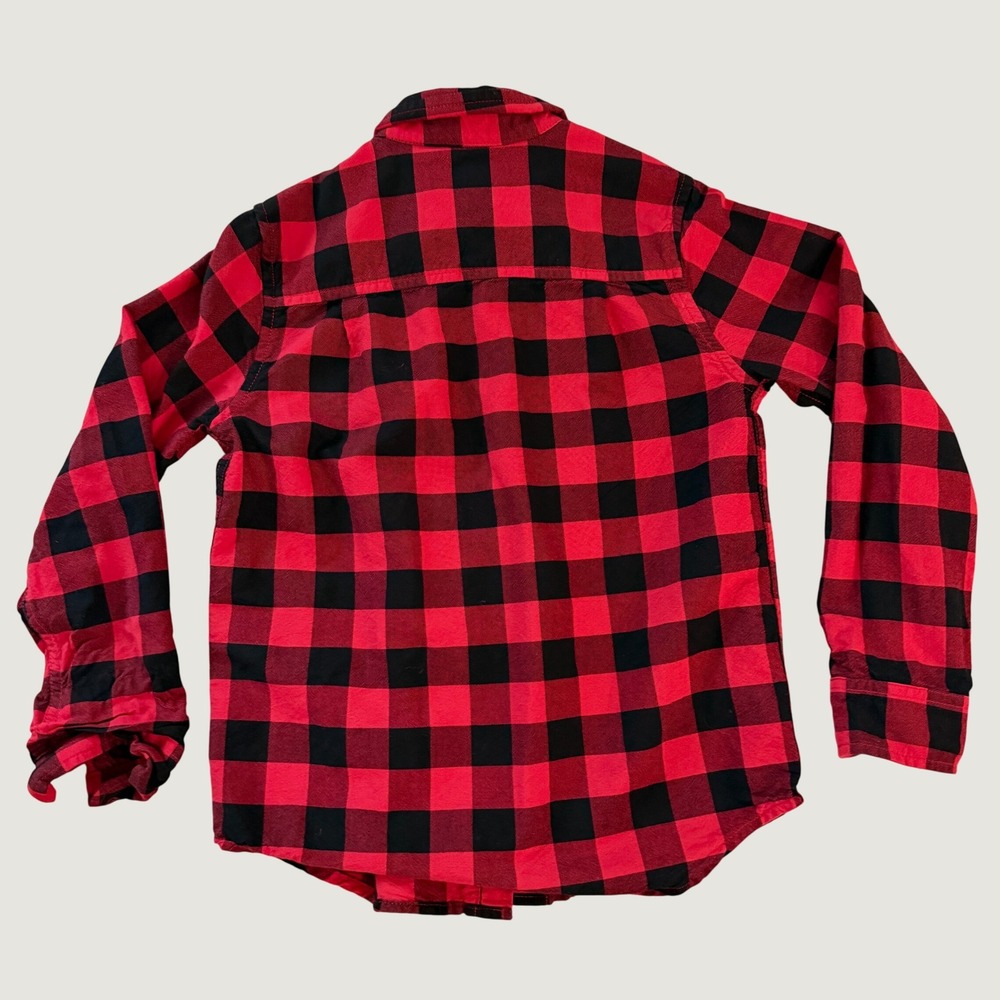 The Childrens Place Boys Buffalo Plaid Flannel Button Down Shirt Red Black 7/8 - Picture 2 of 5